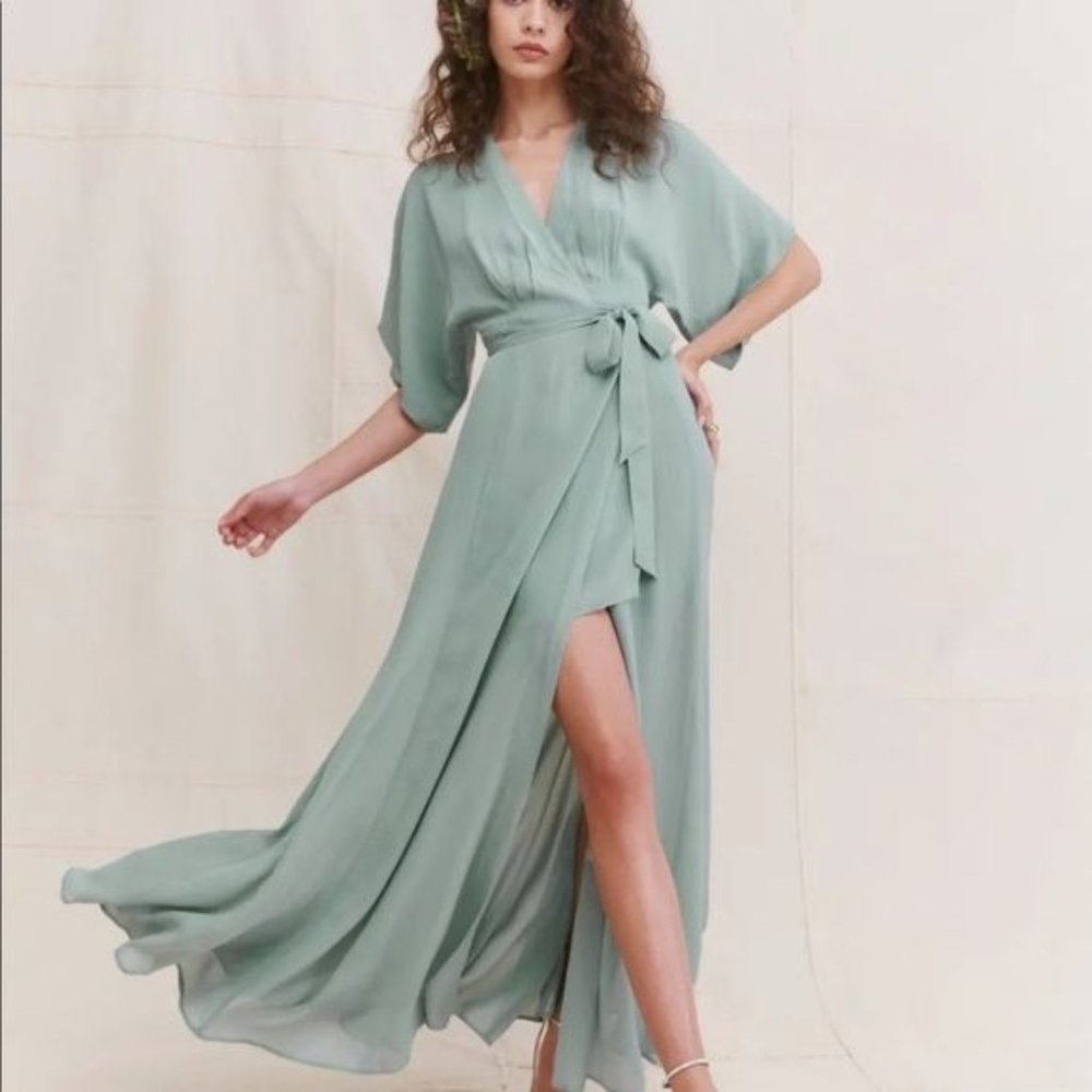 Reformation Blue High Low Flutter Sleeve Sundress